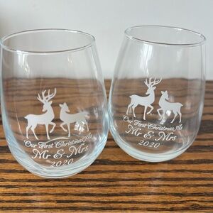 Stemless Wine Glasses Our 1st Christmas 2020 Mr & Mrs Anniversary Reindeer Gift